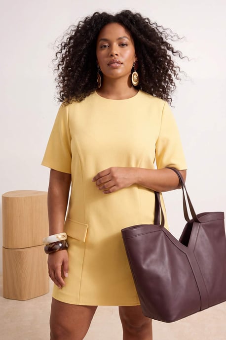 Trendyol Curve Dam Gul Enfärgad Kort / Mini Trekvartsärm Casual A-linje Plus size Klänning - Image 2