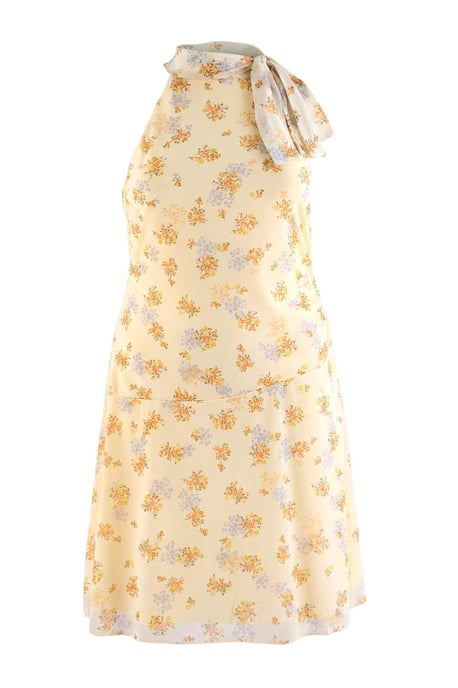 Trendyol Curve Dam Gul Blommig Kort / Mini Ärmlös A-linje Plus size Klänning - Image 4