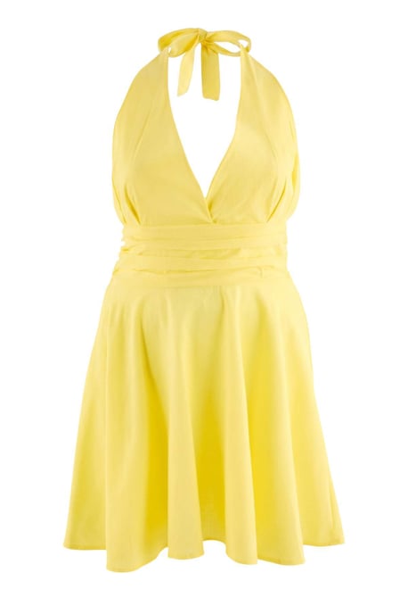 Trendyol Curve Dam Gul Enfärgad Kort / Mini Ärmlös Skater Plus size Klänning - Image 4