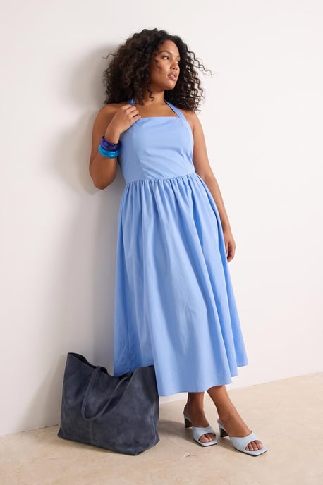 Trendyol Curve Dam Blå Enfärgad Kort / Mini Ärmlös Casual A-linje Plus size Klänning - Image 2