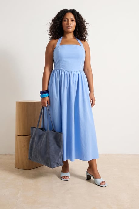Trendyol Curve Dam Blå Enfärgad Kort / Mini Ärmlös Casual A-linje Plus size Klänning - Image 6