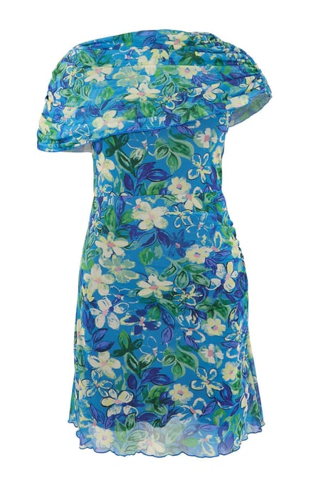 Trendyol Curve Dam Blå Blommig Kort / Mini Ärmlös Casual Bodycon Plus size Klänning - Image 4