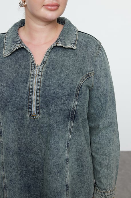 Trendyol Curve Dam Blå Enfärgad Kort / Mini Lång Casual Rak Plus size Klänning - Image 3