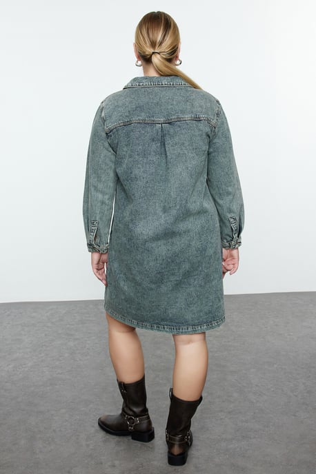 Trendyol Curve Dam Blå Enfärgad Kort / Mini Lång Casual Rak Plus size Klänning - Image 4
