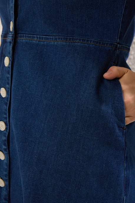 Trendyol Curve Dam Blå Enfärgad Kort / Mini Kort Casual A-linje Plus size Klänning - Image 2