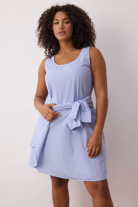 Trendyol Curve Dam Blå Randig Kort / Mini Lång Casual Skjortklänning Plus size Klänning - Image 2