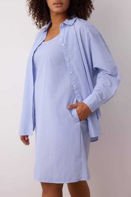 Trendyol Curve Dam Blå Randig Kort / Mini Lång Casual Skjortklänning Plus size Klänning - Image 3