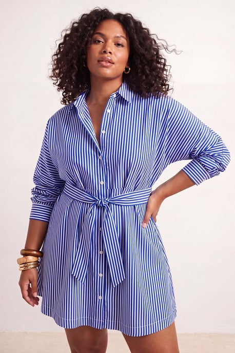Trendyol Curve Dam Blå Enfärgad Kort / Mini Lång Casual Skjortklänning Plus size Klänning - Image 1