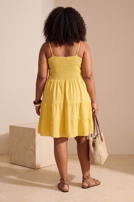 Trendyol Curve Dam Gul Enfärgad Kort / Mini Ärmlös A-linje Plus size Klänning - Image 2
