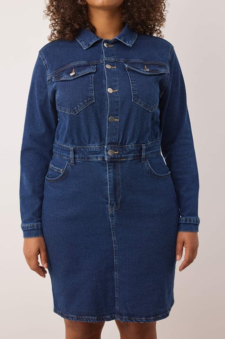 Trendyol Curve Dam Blå Enfärgad Kort / Mini Lång Casual Skjortklänning Plus size Klänning - Image 2