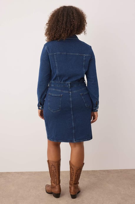 Trendyol Curve Dam Blå Enfärgad Kort / Mini Lång Casual Skjortklänning Plus size Klänning - Image 3