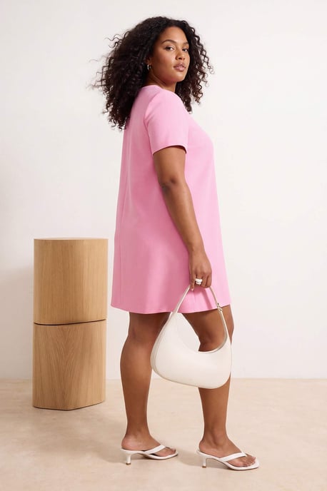 Trendyol Curve Dam Rosa Enfärgad Kort / Mini Trekvartsärm Casual A-linje Plus size Klänning - Image 3