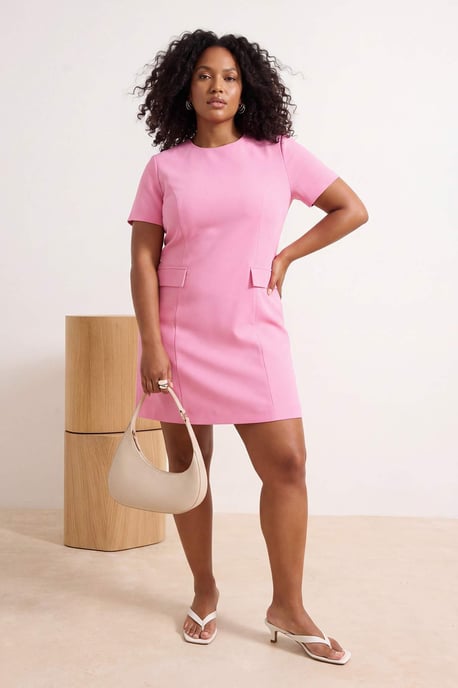 Trendyol Curve Dam Rosa Enfärgad Kort / Mini Trekvartsärm Casual A-linje Plus size Klänning - Image 6