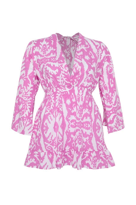 Trendyol Curve Dam Rosa Etniskt mönster Kort / Mini Lång Strandkläder Skater Plus size Klänning - Image 5