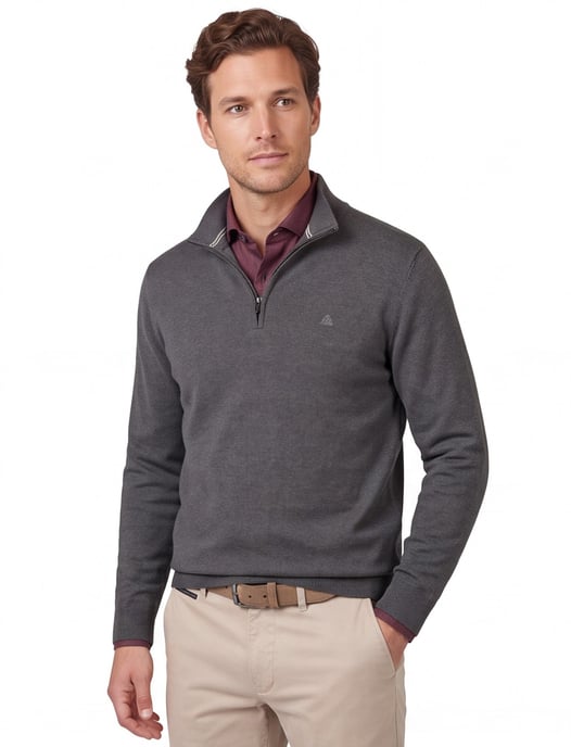 trui Scotland Blue donkerblauw half zipje normale fit - Image 1
