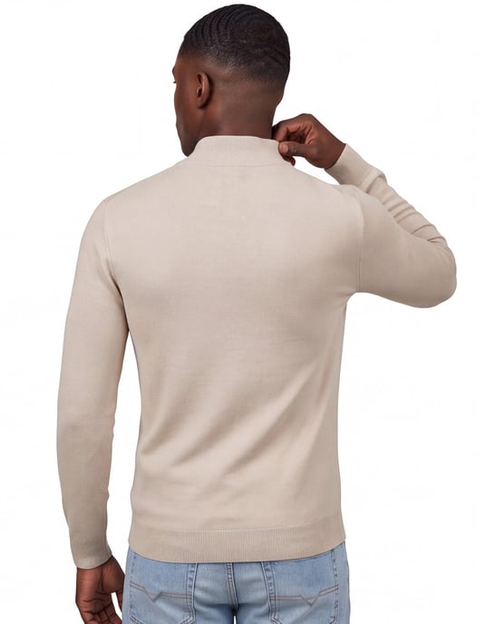 Thomas Maine trui half zip beige katoen - Image 2