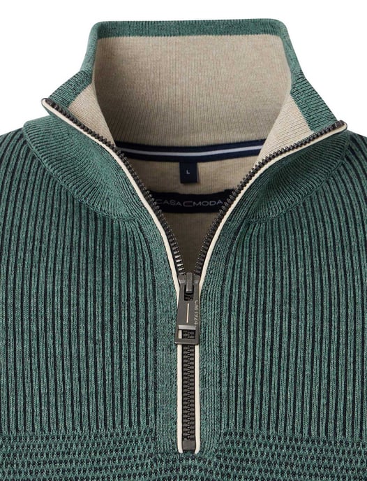 katoenen trui Casa Moda half zip effen groen wijde fit - Image 3