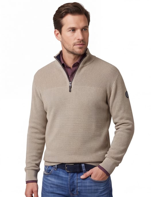 katoenen Casa Moda half zip beige trui wijde fit - Image 1