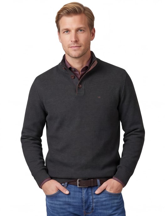Fynch Hatton melange half zip trui donkergroen effen - Image 1