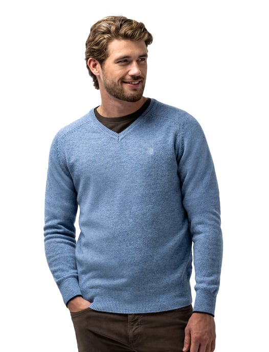 Trui State of Art blauw gemeleerd v-hals - Image 1