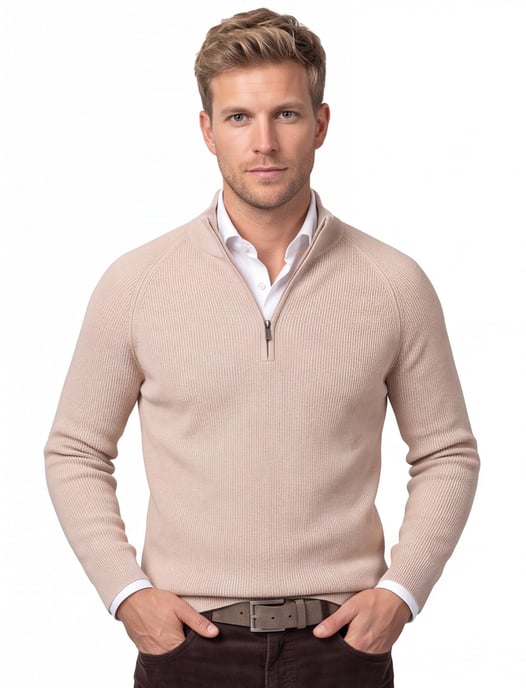 Born with appetite trui half zip beige effen slim fit - Image 1