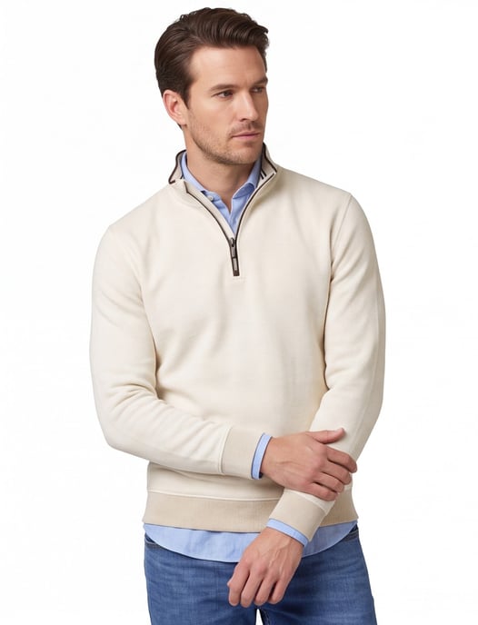 Baileys trui katoen beige half zip - Image 1