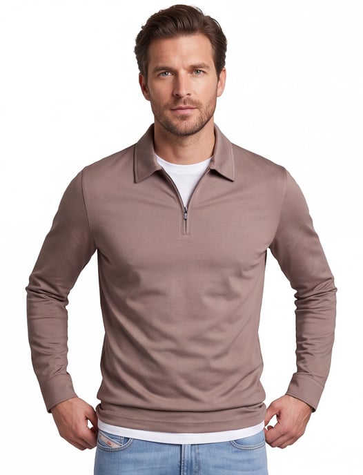 Poloshirt Desoto beige katoen rits - Image 1