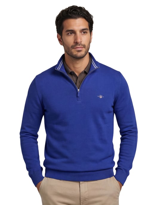 katoenen Gant trui half zip effen blauw normale fit - Image 1