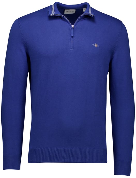 katoenen Gant trui half zip effen blauw normale fit - Image 3