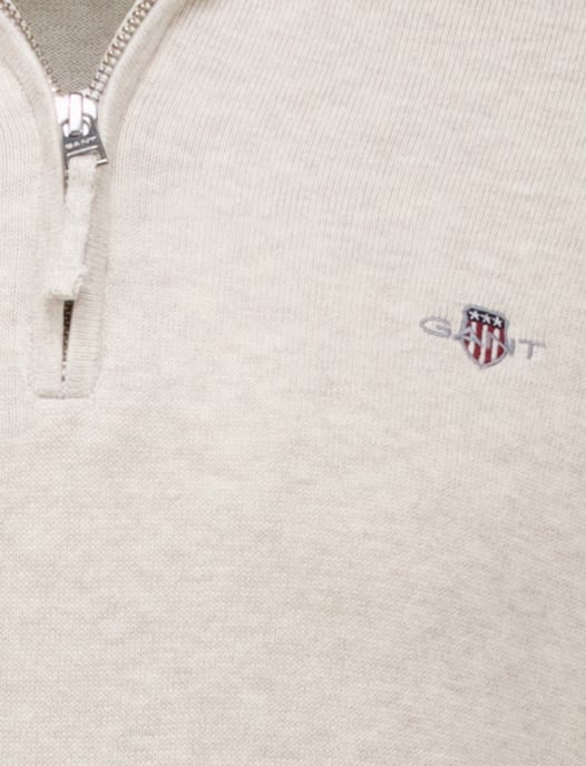 katoenen Gant half zip trui beige effen normale fit - Image 4