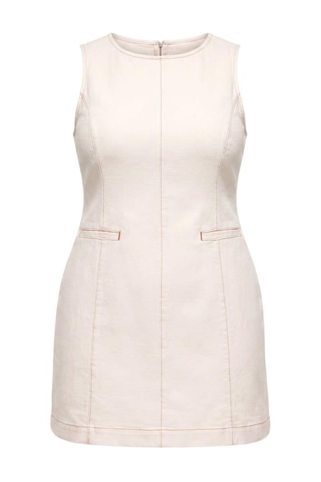 Trendyol Curve Dam Ecru Enfärgad Kort / Mini Ärmlös Rak Plus size Klänning - Image 4