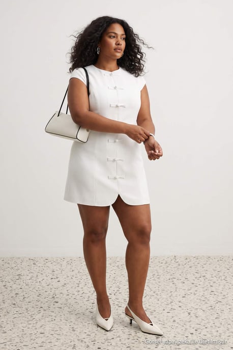 Trendyol Curve Dam Ecru Enfärgad Kort / Mini Kort A-linje Plus size Klänning - Image 2