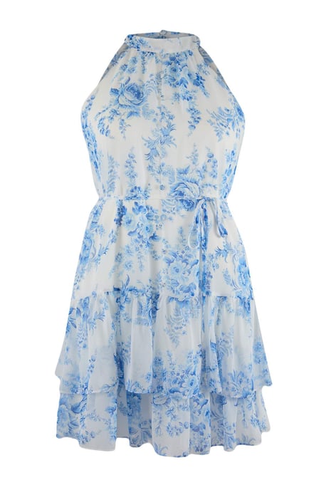 Trendyol Curve Dam Ecru Blommig Kort / Mini Ärmlös Casual A-linje Plus size Klänning - Image 3