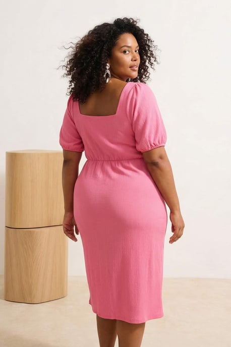 Trendyol Curve Dam Rosa Enfärgad Kort / Mini Kort Casual A-linje Plus size Klänning - Image 2