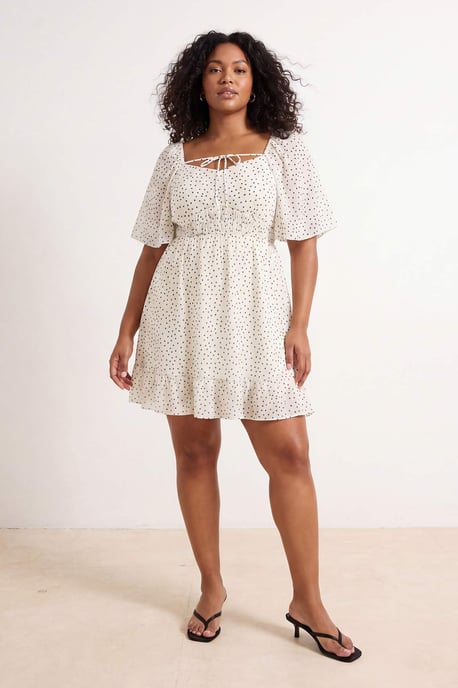 Trendyol Curve Dam Ecru Prickig Kort / Mini Kort Elegant/Kväll A-linje Plus size Klänning - Image 6