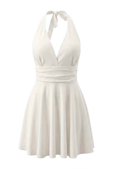 Trendyol Curve Dam Ecru Enfärgad Kort / Mini Ärmlös Skater Plus size Klänning - Image 3