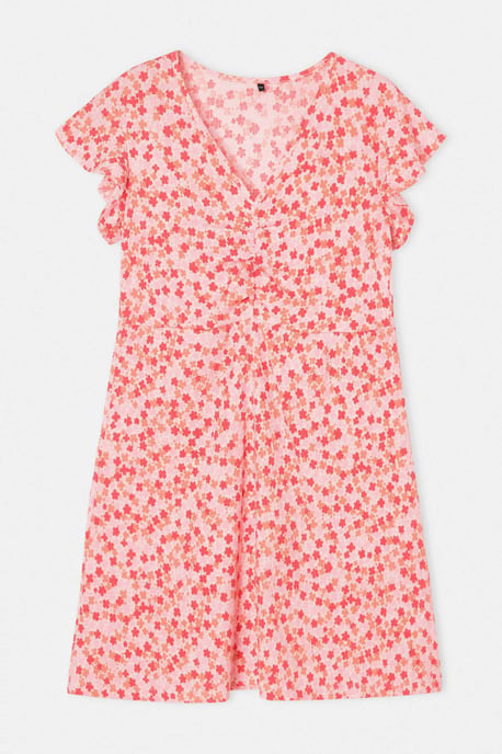 Trendyol Curve Dam Rosa Blommig Kort / Mini Kort A-linje Plus size Klänning - Image 3