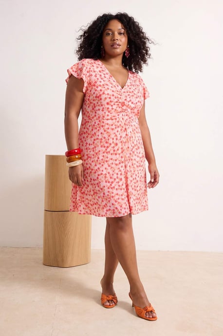 Trendyol Curve Dam Rosa Blommig Kort / Mini Kort A-linje Plus size Klänning - Image 6