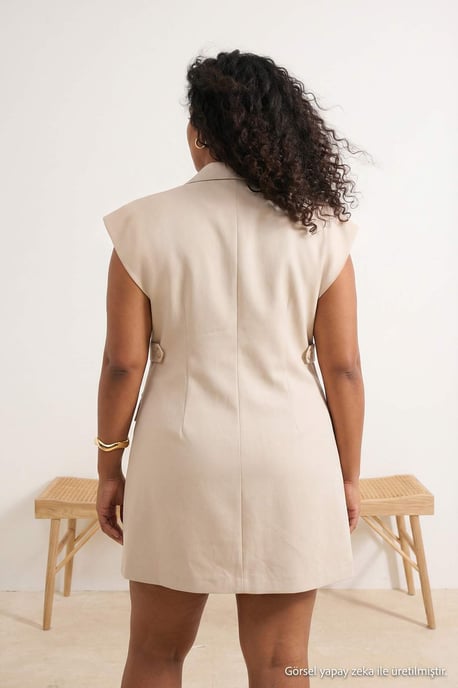 Trendyol Curve Dam Ecru Enfärgad Kort / Mini Ärmlös Casual A-linje Plus size Klänning - Image 2