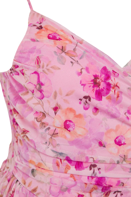 Trendyol Curve Dam Rosa Blommig Kort / Mini Ärmlös Casual Skater Plus size Klänning - Image 5