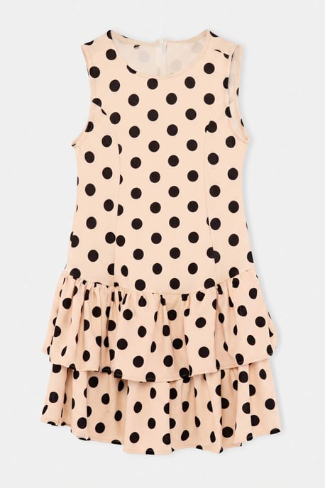 Trendyol Curve Dam Ecru Prickig Kort / Mini Ärmlös Skater Plus size Klänning - Image 4