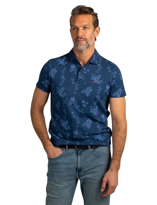 Poloshirt 3-knoops blauw bloemen printje NZA - Image 1