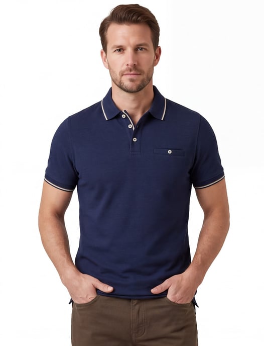 Poloshirt Baileys donkerblauw randen op boord en mouwen - Image 1