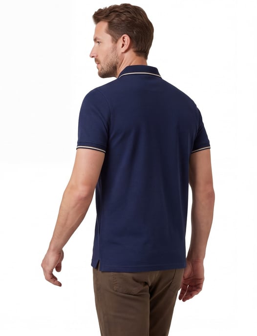 Poloshirt Baileys donkerblauw randen op boord en mouwen - Image 2