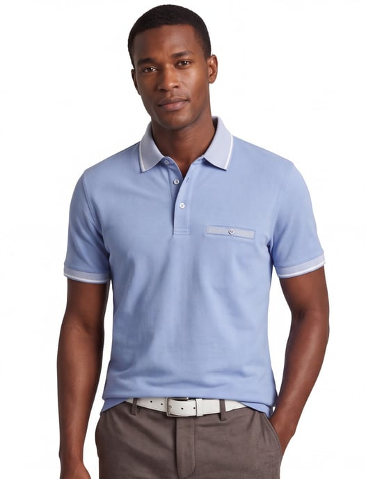 Fynch Hatton gebreide polo blauw contrast boord - Image 1
