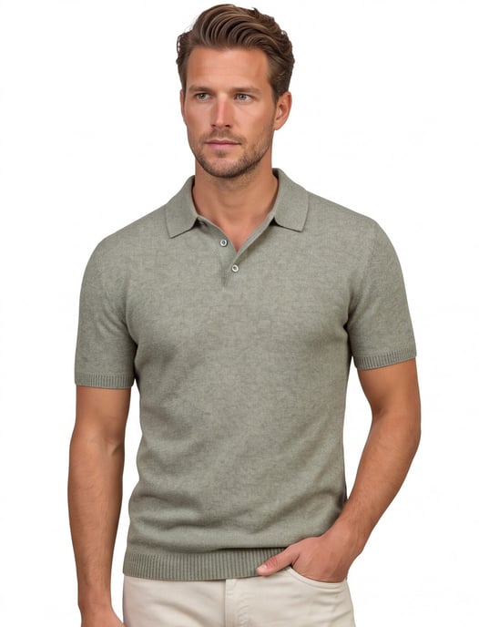 Gentiluomo polo groen gemêleerd korte mouw effen - Image 1