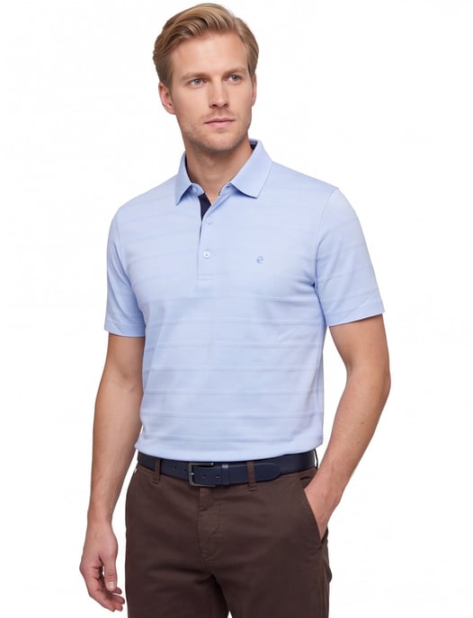 poloshirt korte mouw Pierre Cardin lichtblauw gestreept katoen - Image 1