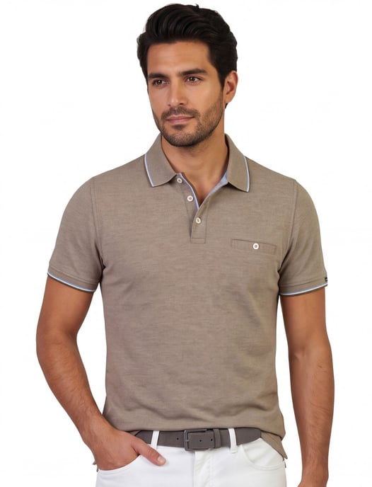 Poloshirt Baileys bruin normale fit pique met borstzak - Image 1
