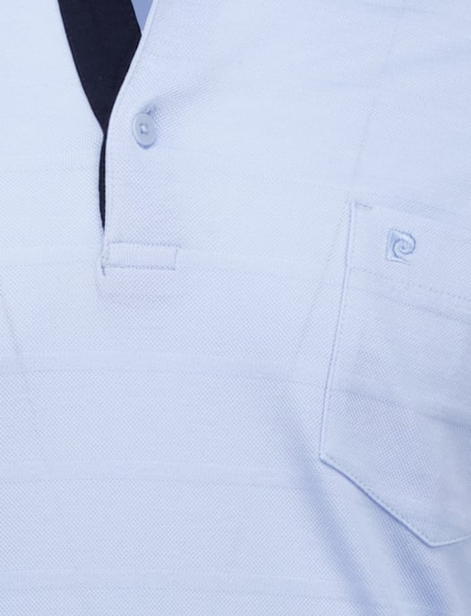 poloshirt korte mouw Pierre Cardin lichtblauw gestreept katoen - Image 3