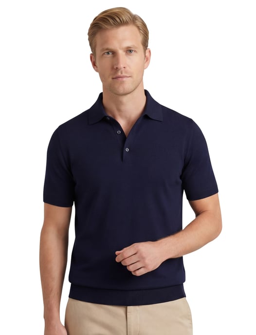 Tommy Hilfiger polo navy gebreid katoen en lyocell - Image 1